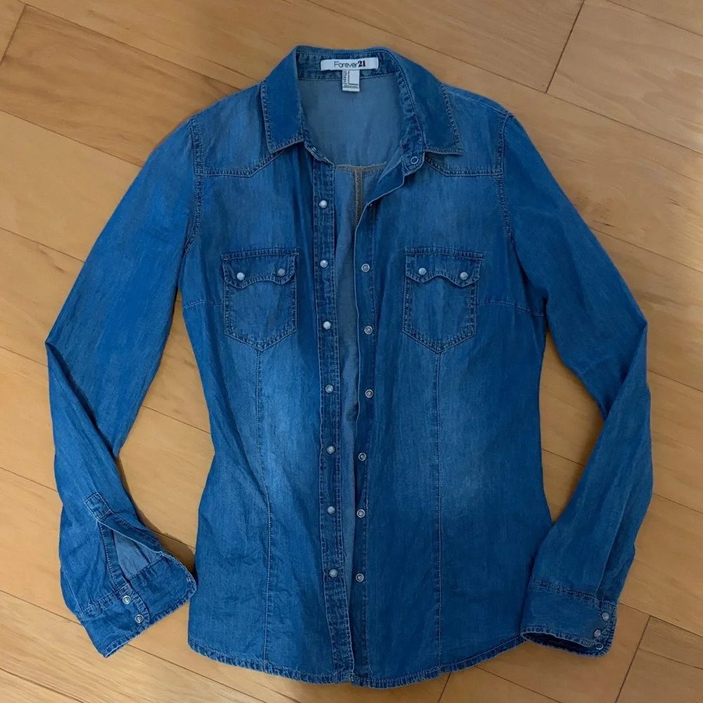 Forever 21 Washed Denim Button-Up Shirt - Blue - Picture 1 of 6